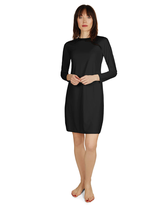 Me Moi CSP503-38 Black Bonded Long Sleeve Shell Dress 38" myselflingerie.com
