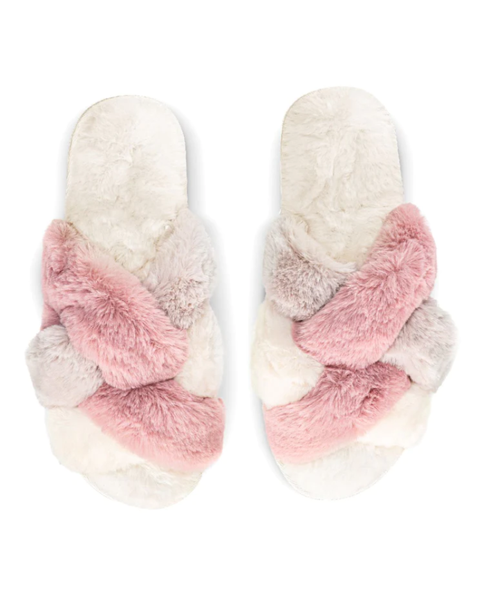 Me Moi Ivory Multi Weave Fur Plush Slippers Myselflingerie.com