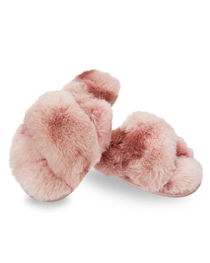 Me Moi MZP07137 Pink Criss Cross Josephine Plush Slippers myselflingerie.com
