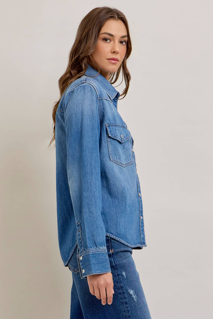 Medium Wash Basic Western Shirt [ABBY]