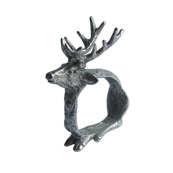Fine pewter napkin ring featuring a detailed, handcrafted stag design with elegant, rustic charm.