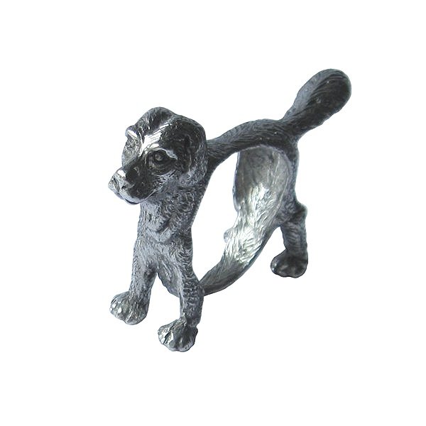 Handcrafted fine pewter napkin ring shaped like a detailed dog, adding sophisticated charm to any table setting.