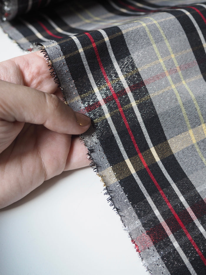 Metallic Black Check Taffeta