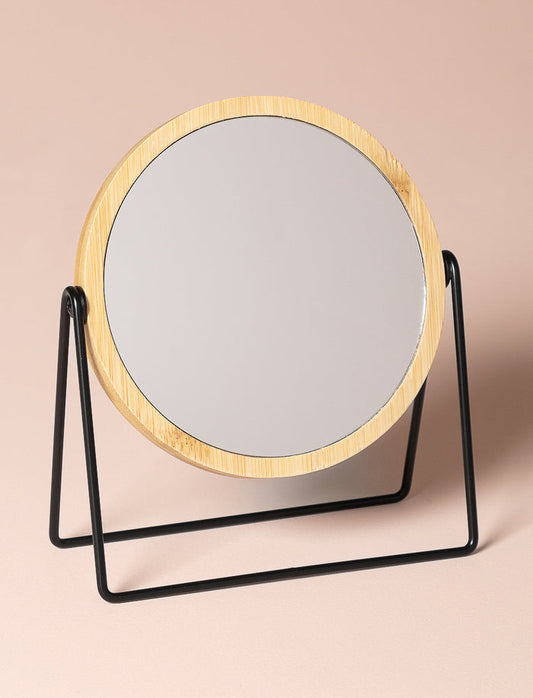 Miroir rond sur pied en métal