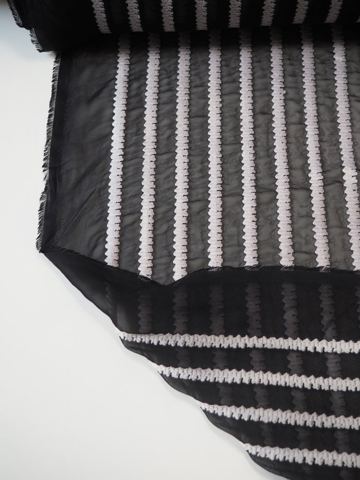 Monochrome Embroidered Stripe Chiffon