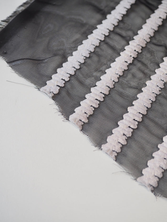 Monochrome Embroidered Stripe Chiffon