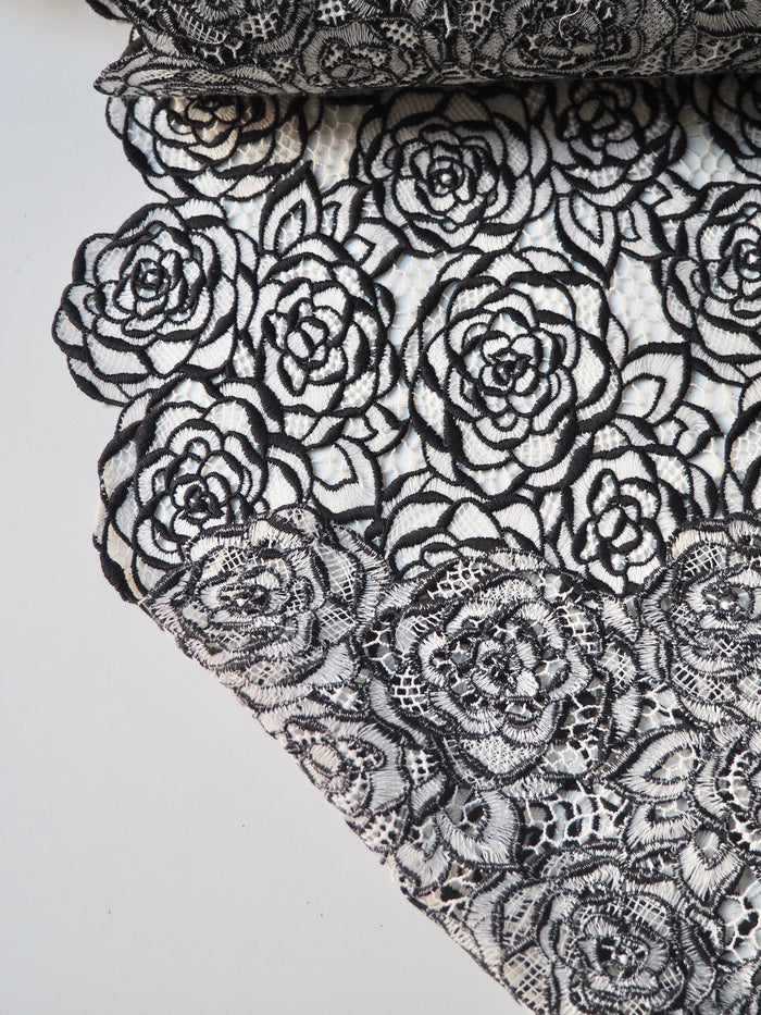 Monochrome Rose Guipure Embroidered Lace