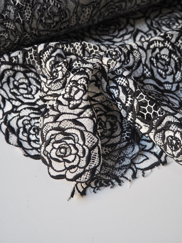 Monochrome Rose Guipure Embroidered Lace