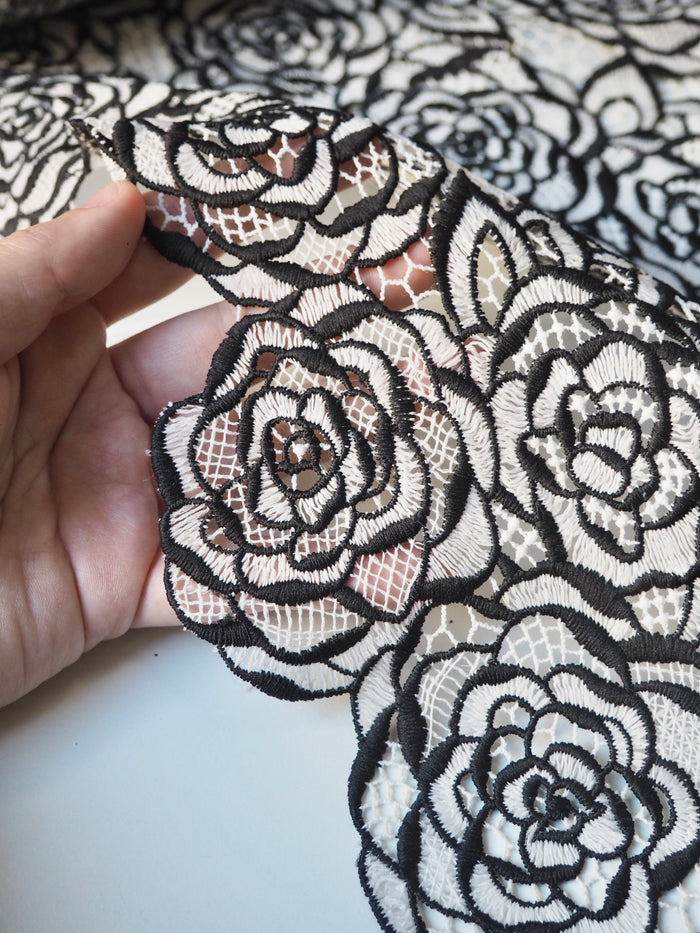 Monochrome Rose Guipure Embroidered Lace