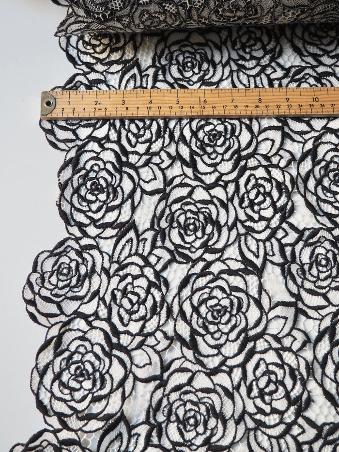 Monochrome Rose Guipure Embroidered Lace