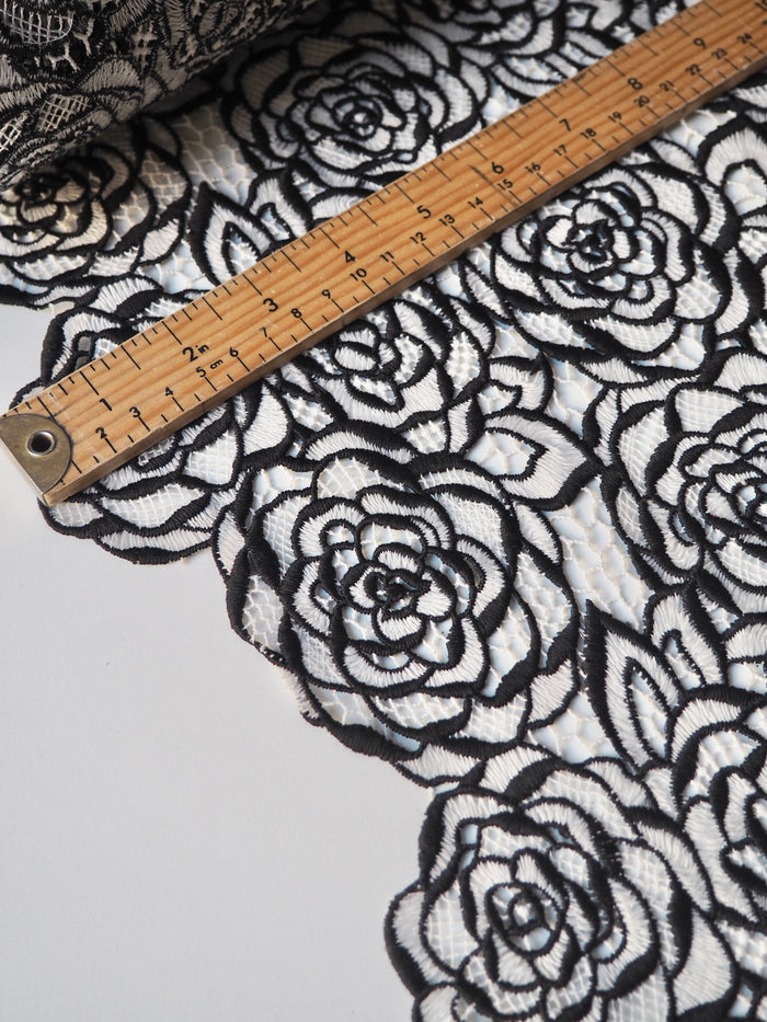 Monochrome Rose Guipure Embroidered Lace