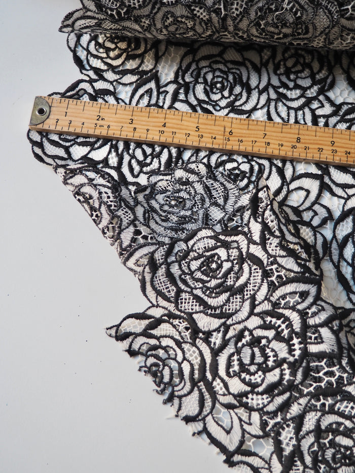 Monochrome Rose Guipure Embroidered Lace