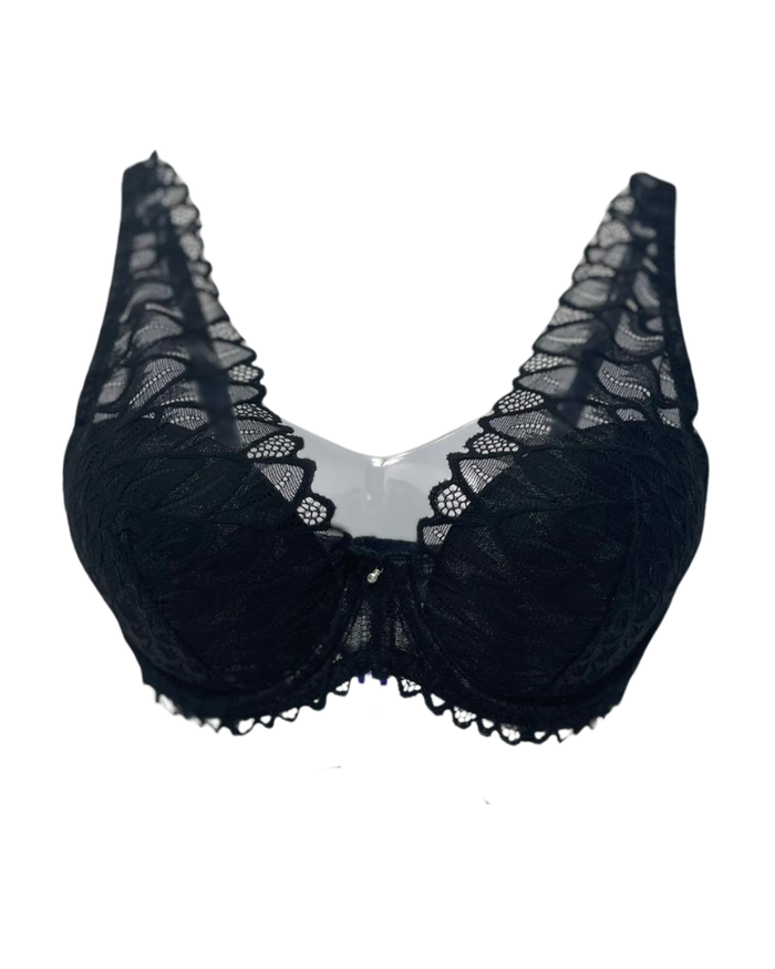 Montelle 9304 Black Lacy Mystique Plunge Underwire Bra Myselflingerie.com