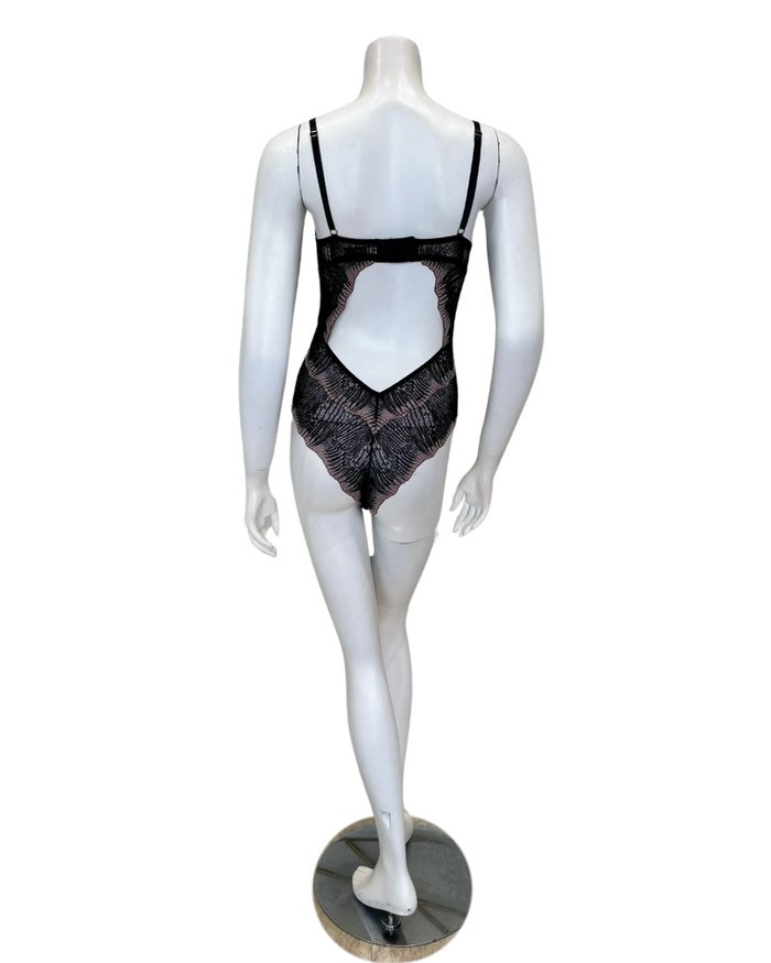 Montelle 9563 Black/Bloom Dolce Vita Bandeau Bodysuit Myselflingerie.com