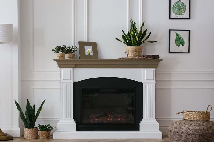 Retique It Multi-purpose Smooth Finish Kit in Black Walnut for wood interior tops, showing a fireplace mantel with finished wood surface.