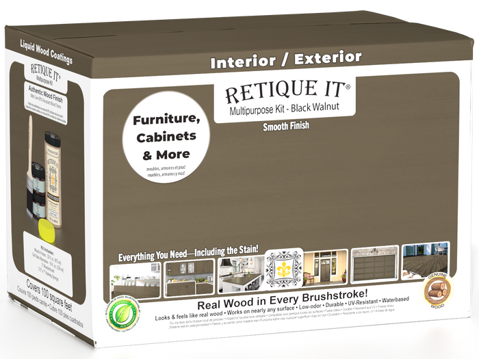 Large black walnut exterior top coat kit from Wood'n Finish Kits by Retique It, featuring a smooth, matte finish for wood surfaces.