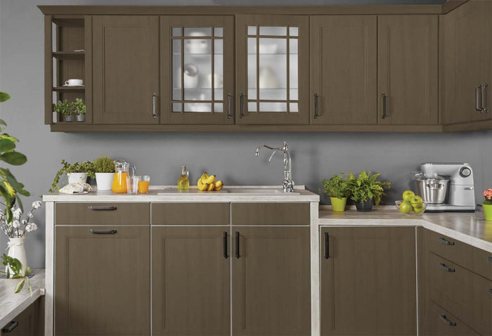 Retique It large black walnut wood finish kit with gloss interior top coat applied to kitchen cabinets.