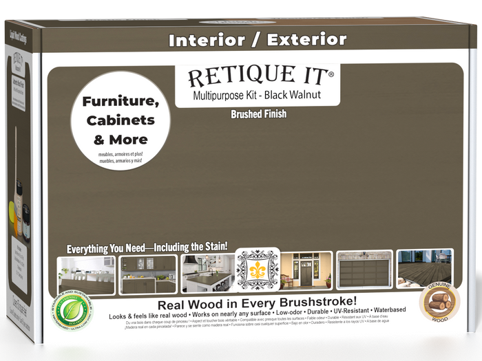 Retique It Multi-purpose Smooth Finish Kit in Black Walnut for exterior wood, includes top coat, matte finish, medium size.