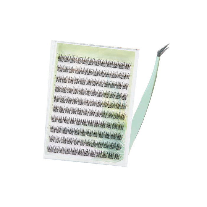 Glue-free wide stem fishtail false eyelashes (10 rows) + tweezers