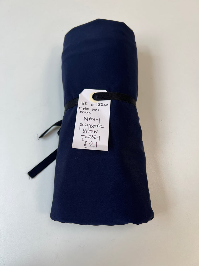 Navy Polyester Satin Jersey Remnant