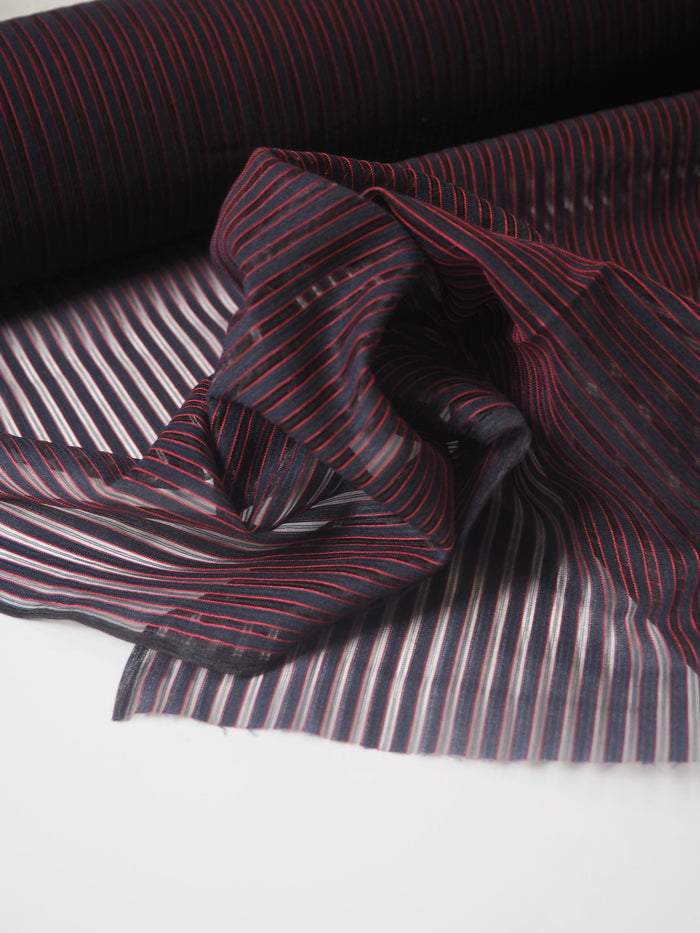 Navy + Red Stripe Nylon Organza