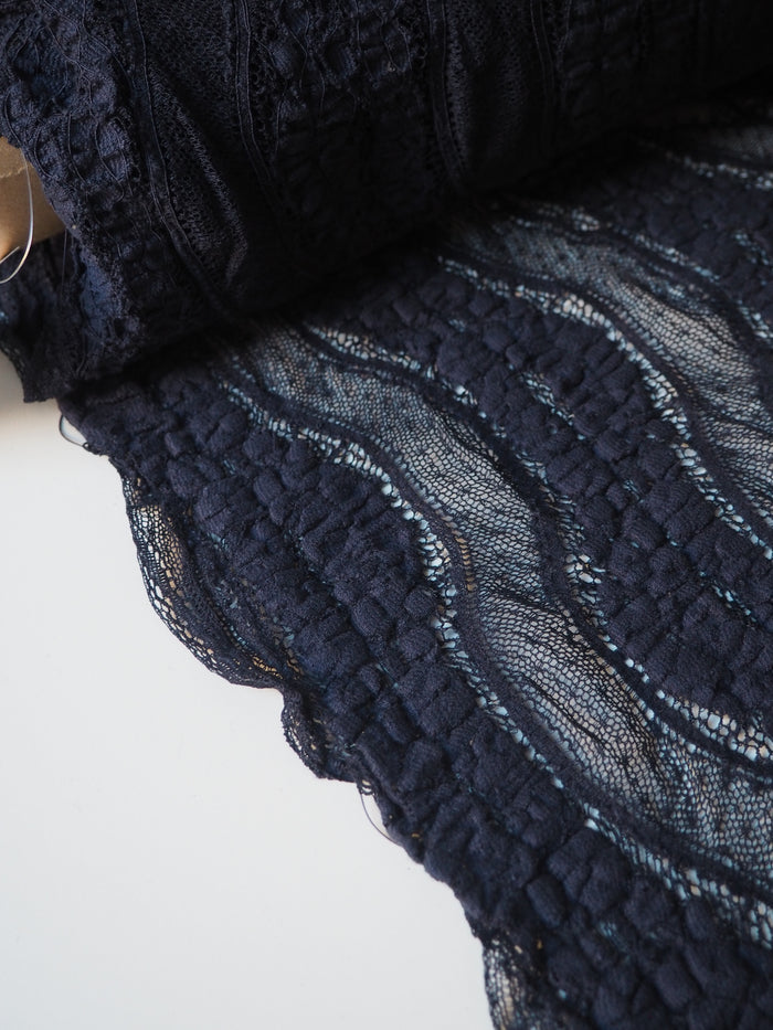 Navy Stretch Wave Lace