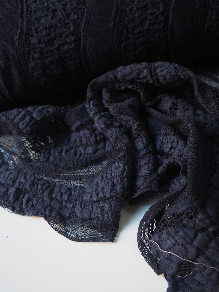 Navy Stretch Wave Lace