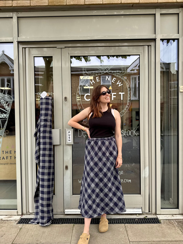 Navy + White Check Linen
