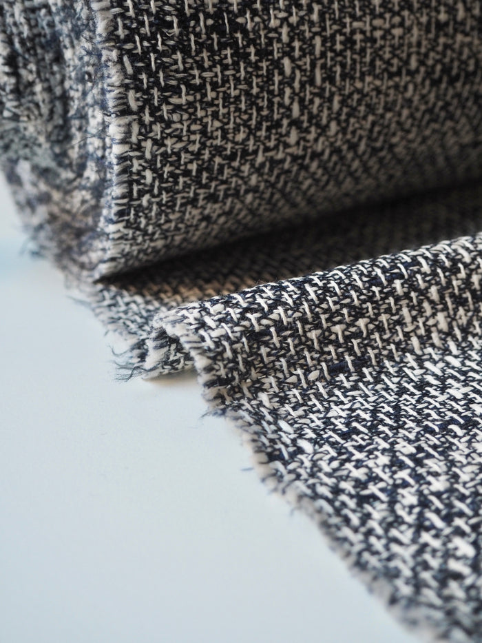 Navy + White Cotton Blend Tweed