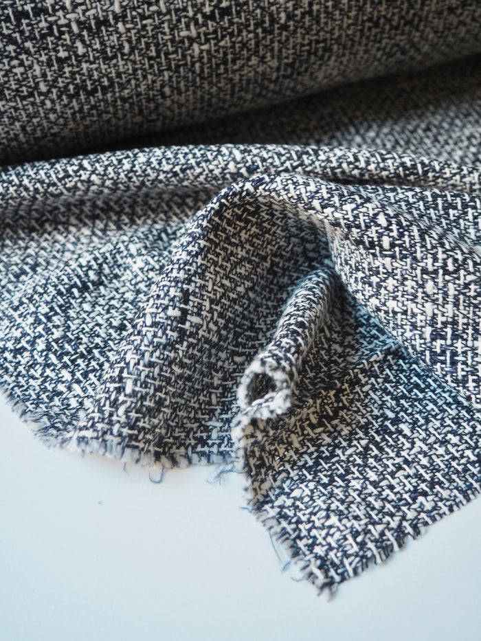 Navy + White Cotton Blend Tweed