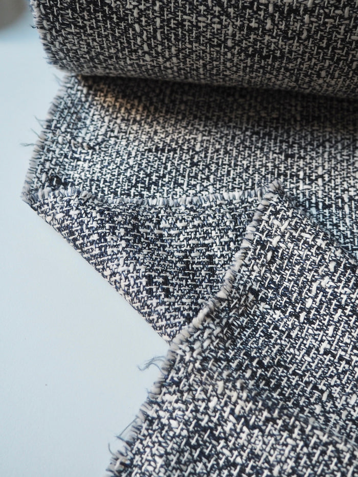 Navy + White Cotton Blend Tweed