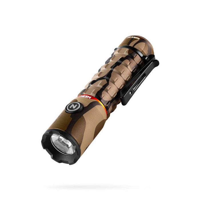 Nebo Torchy 2K EDC flashlight in Mossy Oak Bottomland camo with a black pocket clip and magnetic base.