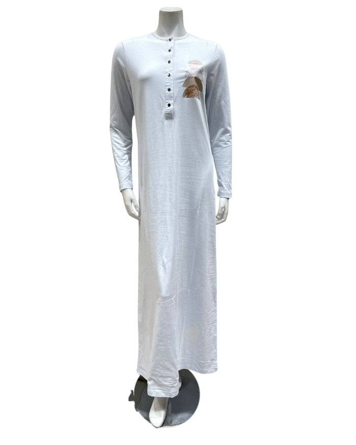 Nico Italy Dome Screen Print Snap Front White Cotton Nightgown