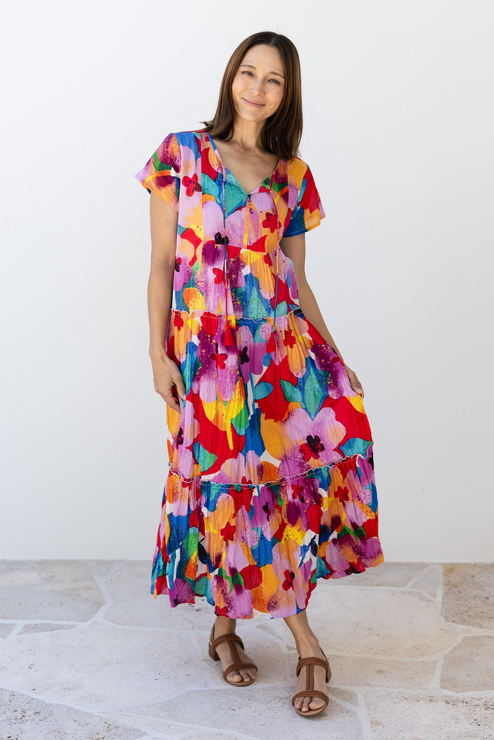 Nona Pink Bloom Crinkle Cotton Maxi Dress,Lifestyle