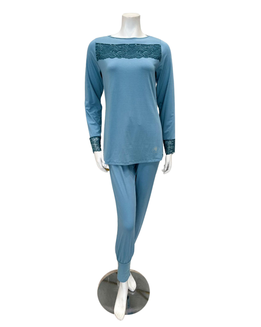 Oh! Zuza B33 Aqua Lace Cuff Pants Modal Pajamas Set Myselflingerie.com