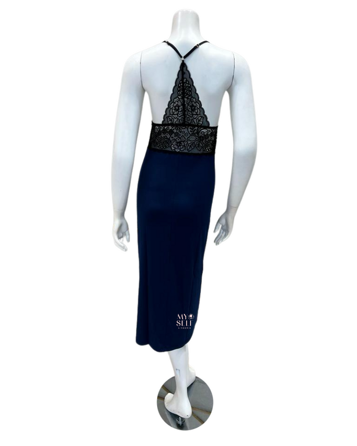 Oh! Zuza 3931 Black Lace Marine Blue Modal Chemise myselflingerie.com