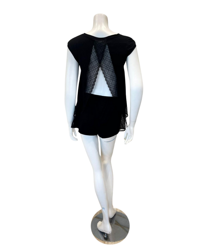 Oh! Zuza Black Lace Open Back Modal Pajamas Shorts Set Myselflingerie.com