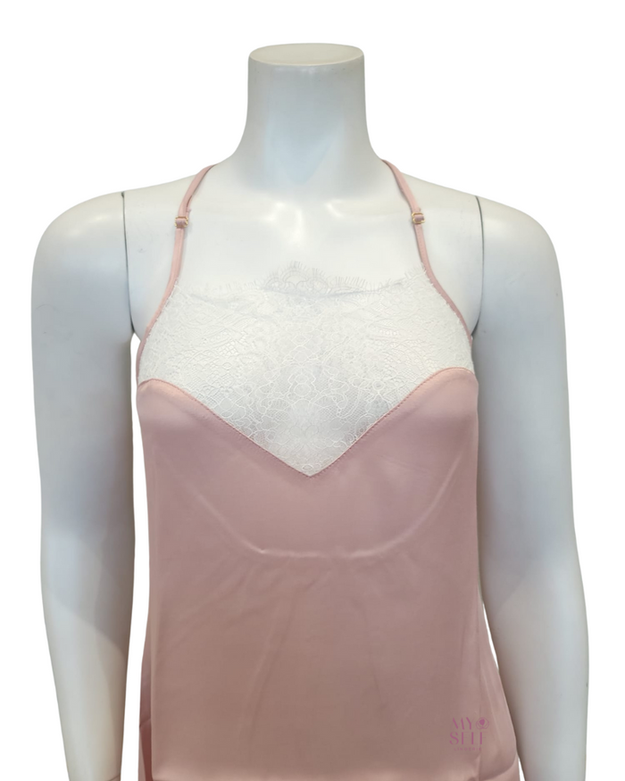 Oh! Zuza 3938 + 3939 Elegant White Lace Pink Chemise & Kimono Set myselflingerie.com