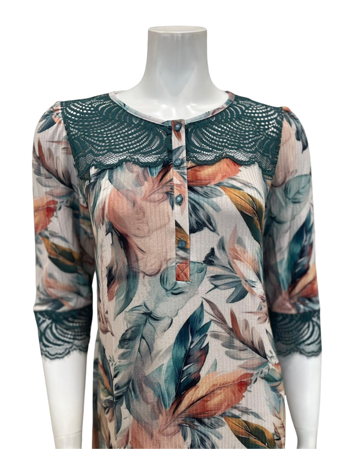 Oh! Zuza B49 Floral Print Ribbed Button Down Modal Nightshirt Myselflingerie.com