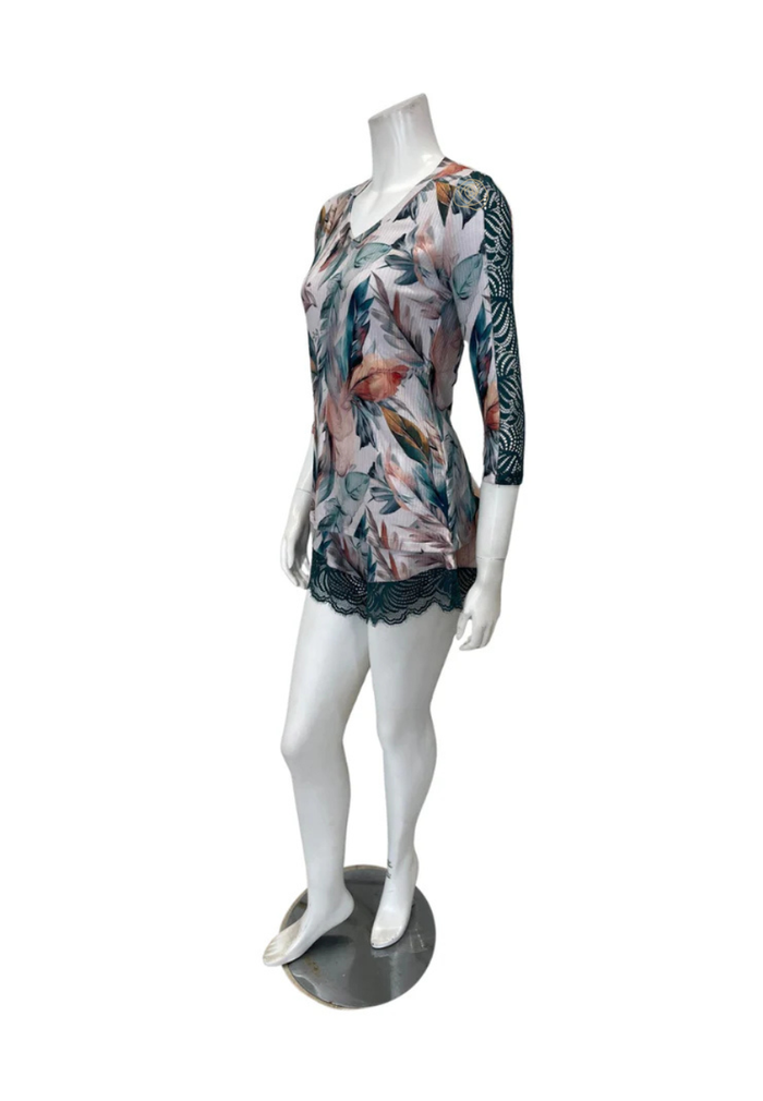 Oh! Zuza Floral Print Ribbed Modal Sheer Long Sleeve & Shorts Pajamas Set