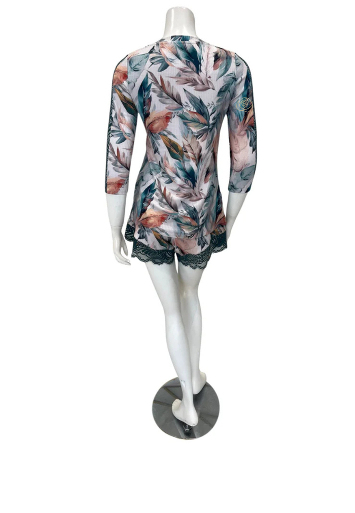 Oh! Zuza Floral Print Ribbed Modal Sheer Long Sleeve & Shorts Pajamas Set