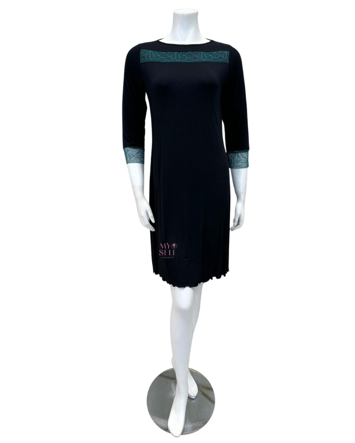 Oh! Zuza M4036 Green Lace Accent Black Modal Nightshirt myselflingerie.com