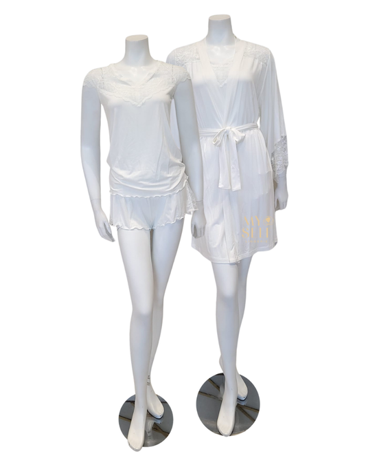 Oh! Zuza 3809 + 3810 Ivory Lace Modal Cami Shorts Set & Long Robe Set myselflingerie.com