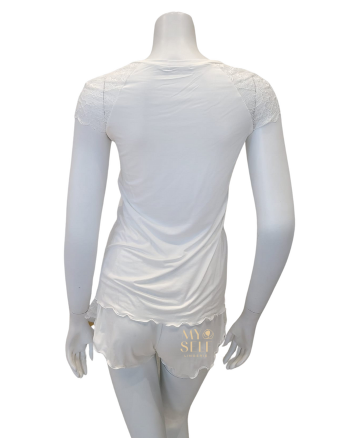Oh! Zuza 3809 + 3810 Ivory Lace Modal Cami Shorts Set & Long Robe Set myselflingerie.com