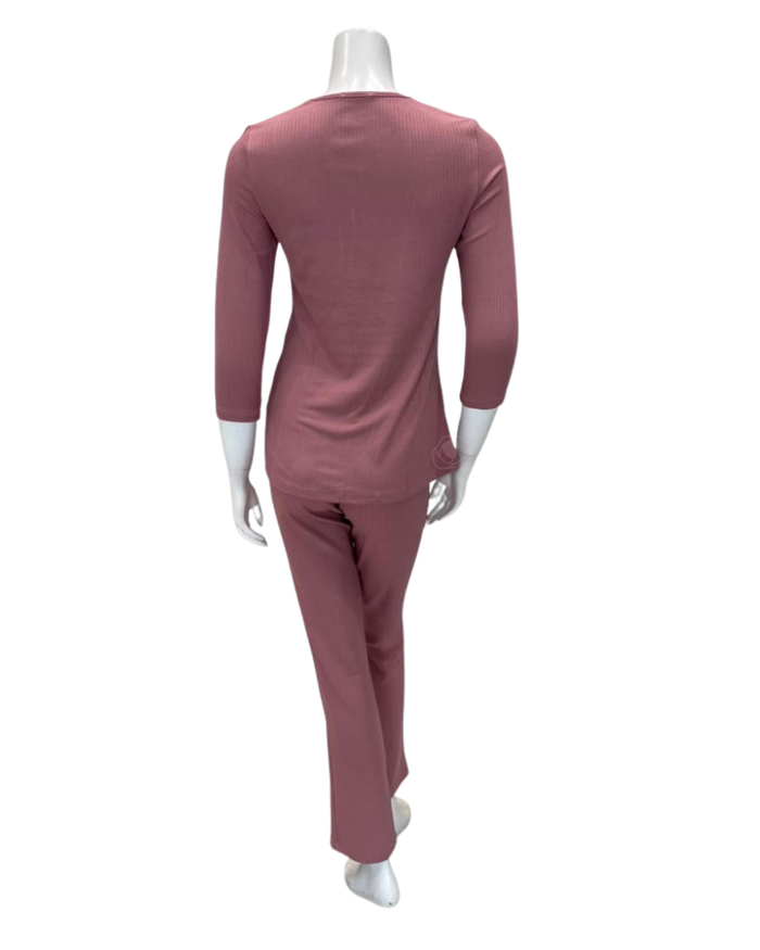Oh! Zuza Powder Rose Ribbed Lace V Modal Pajamas Set