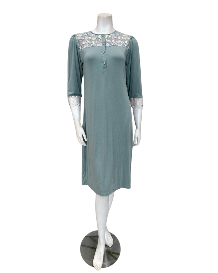Oh! Zuza Sage Lace Button Down Modal Nightshirt Myselflingerie.com