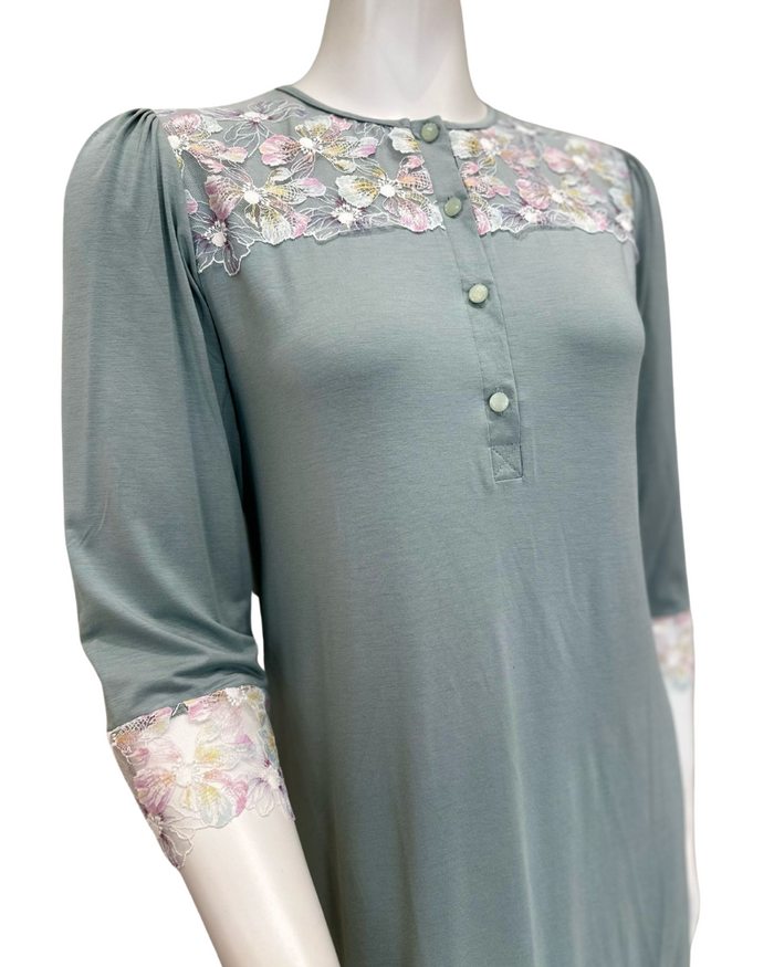 Oh! Zuza Sage Lace Button Down Modal Nightshirt Myselflingerie.com