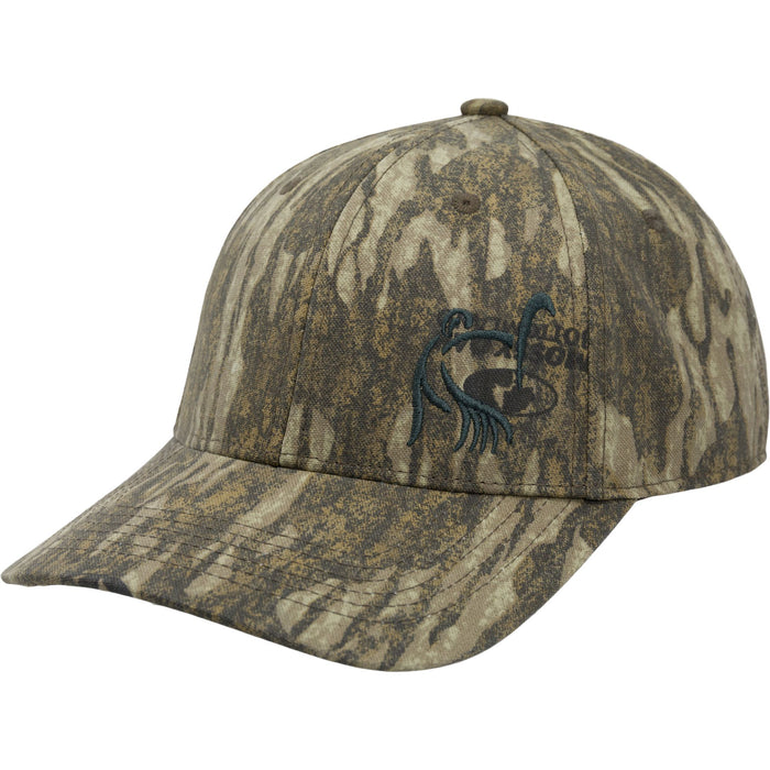 Ol' Tom 6-panel mid-profile ball cap in camouflage print with a dark embroidered side logo and adjustable snapback.