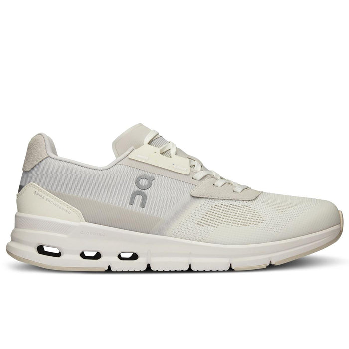 On Running Women's Cloudrift sneaker in off-white mesh with signature CloudTec cushioning and a sleek, low-profile design.