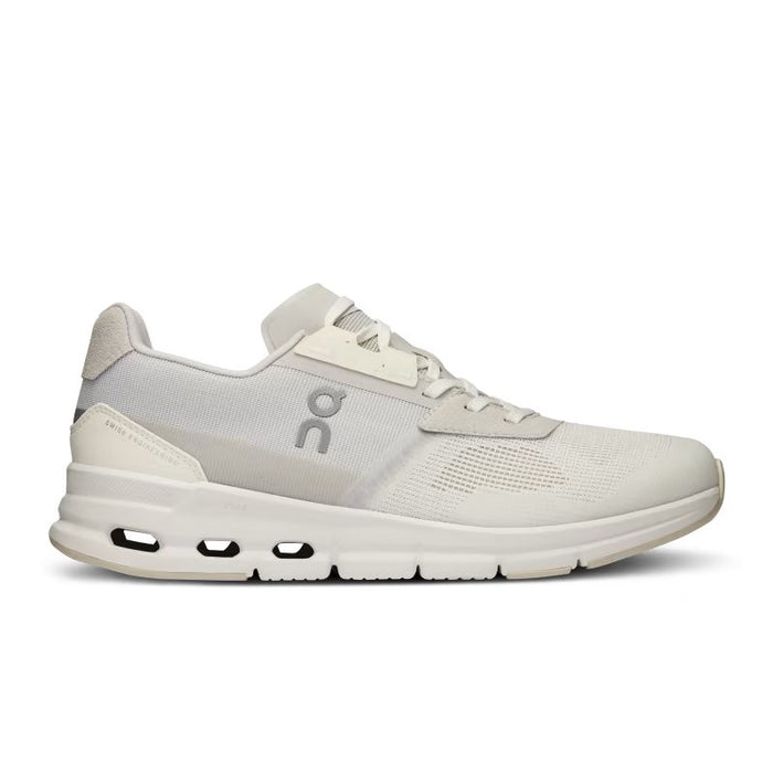 On Running Women's Cloudrift sneaker in off-white mesh with signature CloudTec cushioning and a sleek, low-profile design.